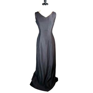 80's Vintage Black Maxi Gown Back Low Bow Party Prom Hoco LBD Made USA 4/6